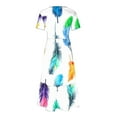 thumbnail image 6 of Penkiiy Women's Summer Casual Short Sleeve Crewneck Dress Casual Flowy Tiered Maxi Beach Dress With Pockets Feather Printing Dress M White, 6 of 6