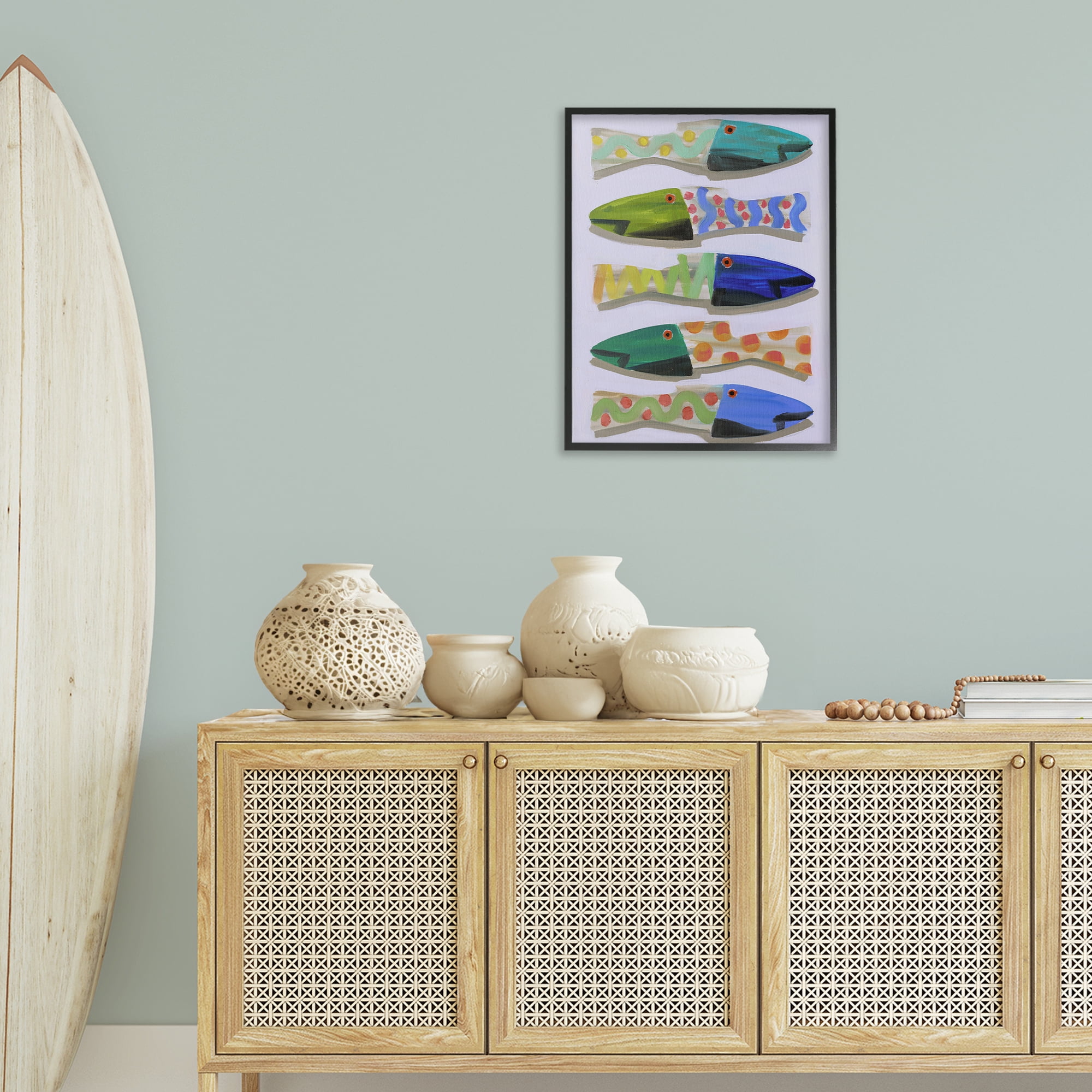 Stupell Industries Wooden Fish Designs Animals & Insects Painting Black Framed Art Print Wall Art, 24 x 30