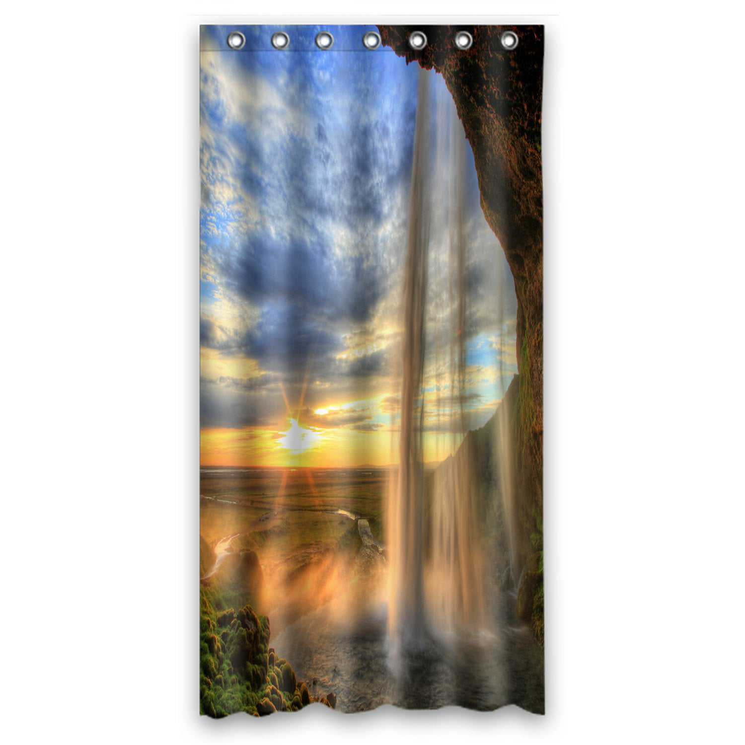 72x72'' Bathroom Waterproof Shower Curtain Waterfall At Sunset In Iceland Scenic 