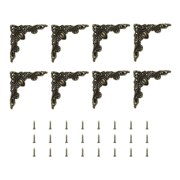 Uxcell 8pcs Vintage Flat Corner Bracket with Screw for Box Cupboard Furniture, Bronze