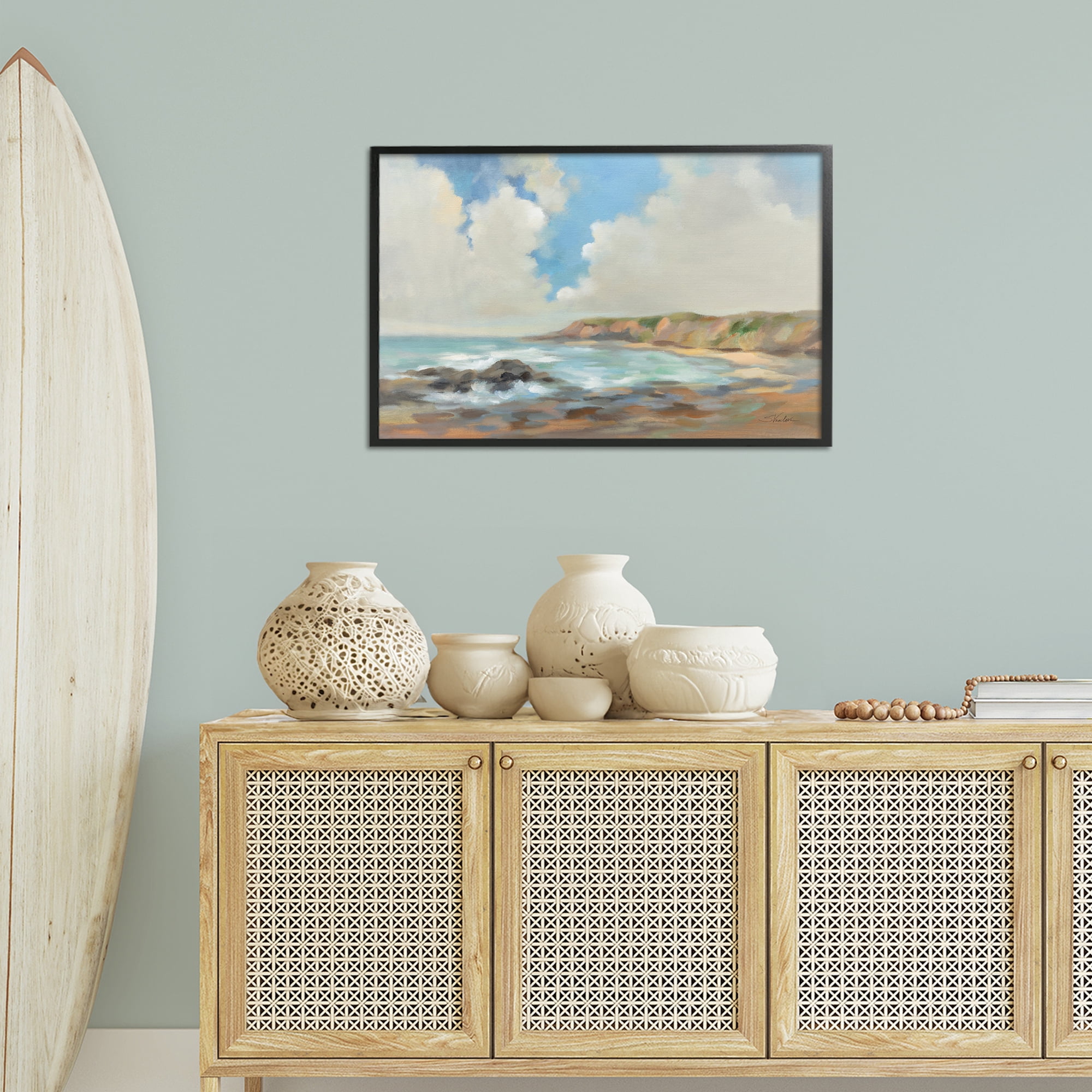 Stupell Industries California Coast Cliffs Landscape Painting Black Framed Art Print Wall Art, 30 x 20