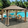 thumbnail image 1 of Costway 12' x 10' Outdoor Patio Gazebo Canopy Shelter Double Top Sidewalls Netting Brown, 1 of 10
