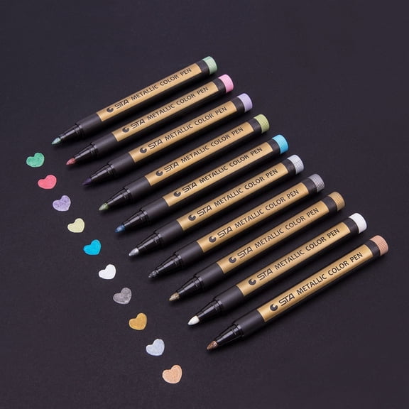 Zguuel STA 8151 Metallic Watercolor Markers 10 Colors, Water-Based Metal Paint Pens for Black Cardstock DIY Album Card Making Calligraphy, Metallic Art Markers Set for Scrapbooking Drawing