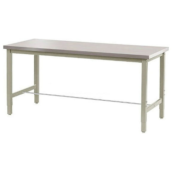 48"W x 30"D Adjustable Height Workbench, 1-1/2" Thick Stainless Steel Square Edge, Tan