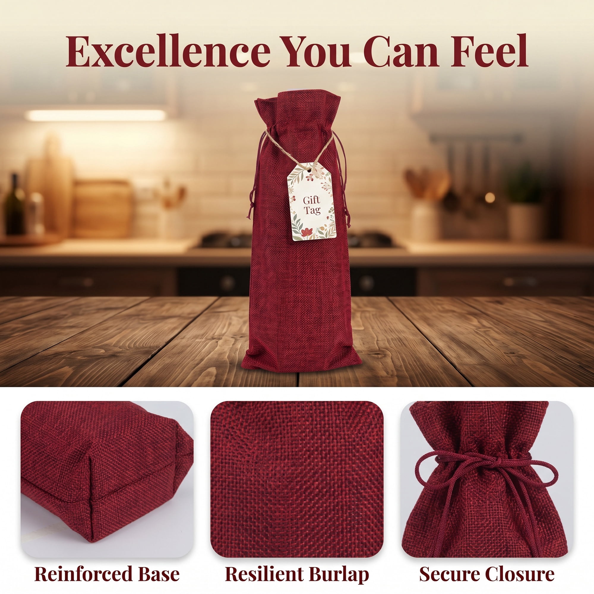 Unique Bargains Elegant Single Wine Bottle Gift Bags with Handles Wine Red 5.9" x 13.8"
