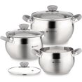 thumbnail image 1 of Daniks Modern 6-Piece Stainless Steel Induction Cookware Set – Dishwasher Safe Pots with Heatproof Handles, Glass Lids, Silver, 1 of 8