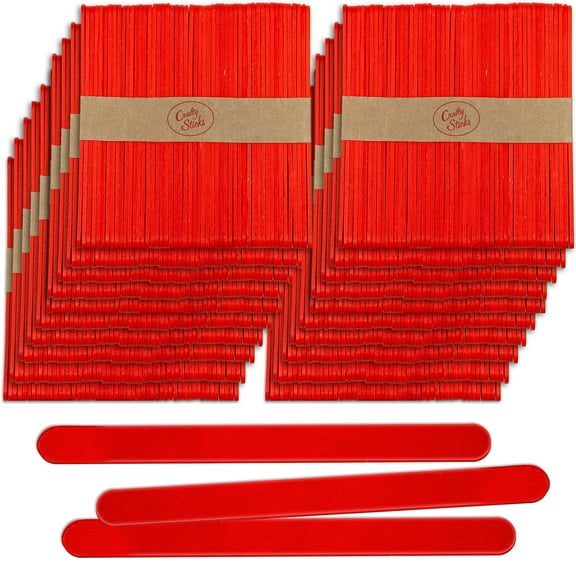 CraftySticks- 1000 Pack 4.5 Inch Red Painted Popsicle Sticks, Wood Craft Sticks for Crafts, Learning and STEM Basics