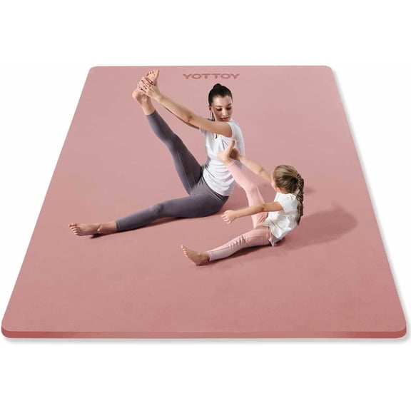YOTTOY Extra Large 75" x 52" Yoga Mat, 1/4" Thick Non-Slip TPE Exercise Mat with Strap & Towel, Pink