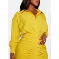 thumbnail image 3 of Rebdolls Women's Plus Button Front Tie Waist Cinched Bodycon Dress - Mustard, 1X, 3 of 5