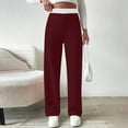 thumbnail image 6 of successthop Womens Fleece Lined Leggings Oversized Wide Leg Pants with Pockets High Waist Solid Winter Fall Trousers Red, 6 of 9