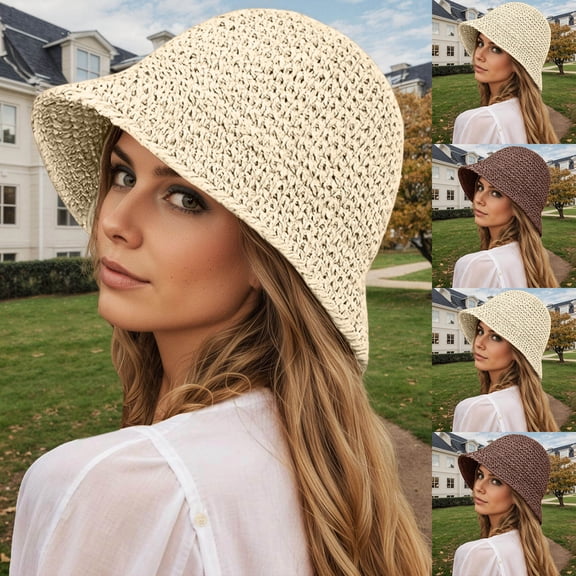 XINPING Sun Hat for Women Handmade Straw Bucket UPF 50 UV Protection Wide Brim Foldable Travel Summer Travel Cap for Beach
