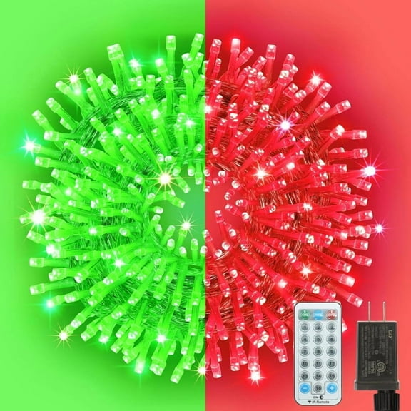 33ft Christmas Decorative Mini Lights, 100 LED Transparent Wire Fairy Starry String Lights Plug in, 16 Lighting Modes, for Indoor Outdoor Xmas Tree Wedding Party Decoration (Red Green)