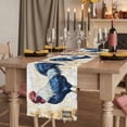 thumbnail image 2 of Blue Vintage Rooster 72 Inch Table Runner, Pastoral Elegant Animals Watercolor Farmhouse Dresser Scarf Cotton & Linen Tablerunner for Dining/Kitchen Island/Holiday Party Décor 13" x 72", 2 of 9