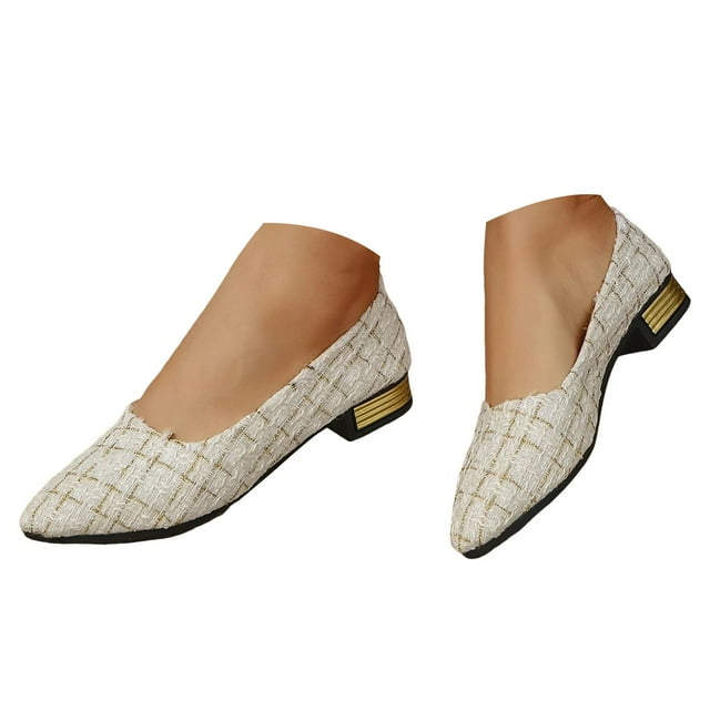 Dakaela Chaussures Plates pour Femmes Ballerines Décontractées Mocassins Habillés Confortables en Toile à Enfiler Escarpins à Talon Bas
