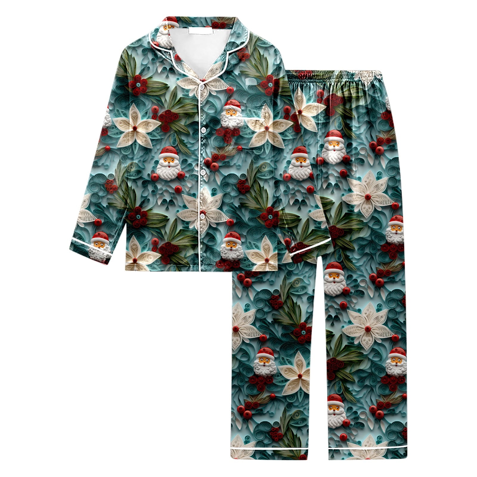 Weebloom Women s Christmas Pajamas Xmas Printed Set Festive Long Pants Top Combo Pj S Nightwear Green M