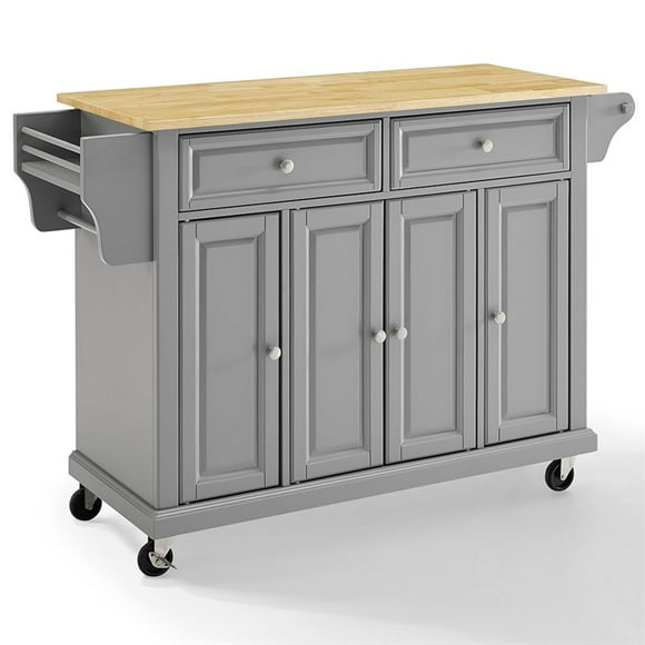 Crosley Furniture Natural Wood Top Kitchen Cart in Gray/Natural