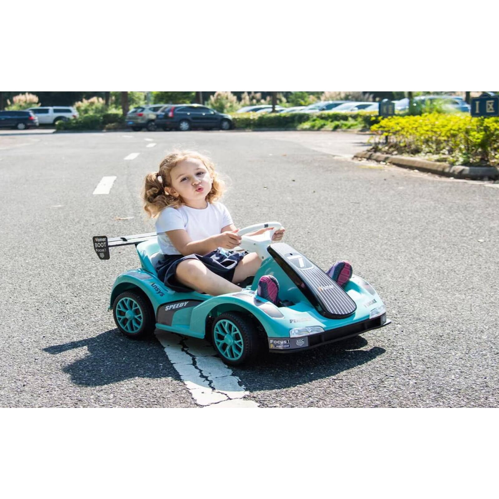 Ride on Go Kart fir Kids, 12V Battery Powered Kids Electric Go Kart Toy, Kids Electric Ride on Car Toy w/2.4 G Remote Control, Multi-Function Center Console, 1.8~3.2 MPH Speed, Three-Point Safety Belt