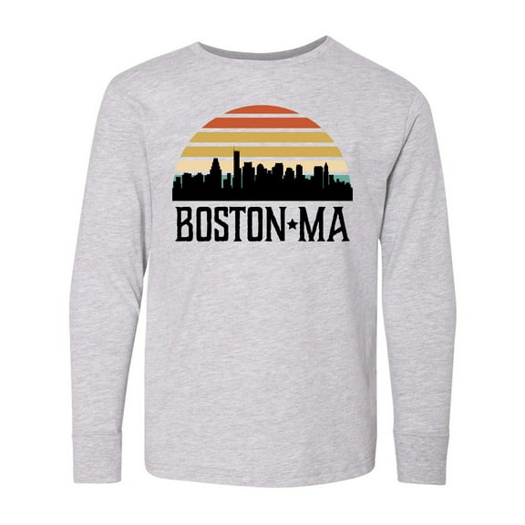 Inktastic Boston Massachusetts Skyline Sunset Long Sleeve Youth T-Shirt