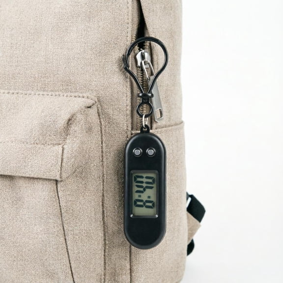 Silent Keychain Digital Clock with LCD Display Portable Timepiece for Students Exam Study and Desktop Travel Black