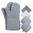 thumbnail image 1 of 6pcs/set Oven Gloves Mitts Cotton Microwave Heat Insulation Mat Washable Kitchen Towel  Gray, 1 of 10