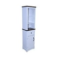 thumbnail image 3 of Farmhouse Storage Cabinet with Adjustable Shelves & Storage Drawer, Tall Linen Tower for Bathroom & Living Room – White with Black Walnut Top, Compact Design, Durable Storage Solution, 3 of 9