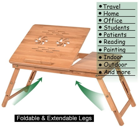 Portable Bamboo Laptop Desk Table Folding Breakfast Bed Serving