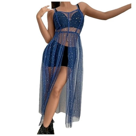 FhsagQ Cache-Couche pour Femmes TP Étoile en Maille Bikini Robe de Couverture Transparente Coupe Ajustée Tenue de Plage avec Motif Céleste Cache-Couche pour Femmes Ensemble Cache-Couche pour Femmes Cache-Couche Cosplay Bleu G