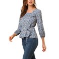 thumbnail image 5 of INSPIRE CHIC Women's Floral Square Neck Long Sleeves Tie Waist Blouse XS Blue, 5 of 7