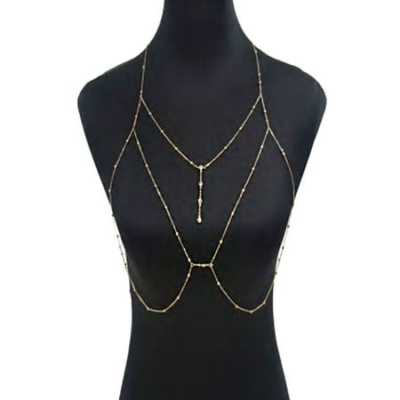 Sexy Body Chain - Womens Fashion Sexy Layered Harness Crossover Bikini Body Chain BZ77-Gold(BZ7747)
