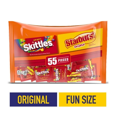 SKITTLES, STARBURST Original FUN SIZE Halloween candy, 55 pieces, 22.07 oz bag