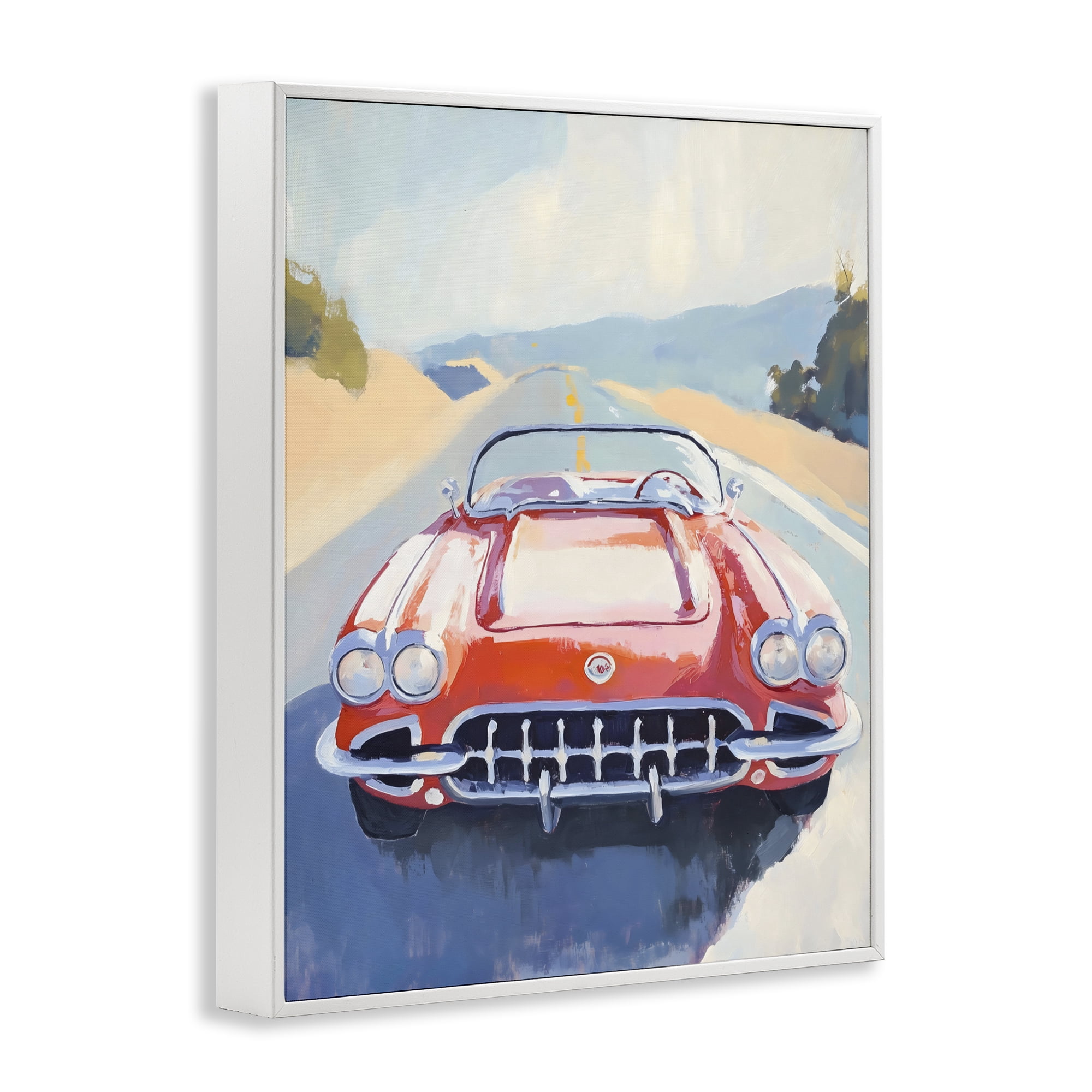 Stupell Industries Red Sports Car on Journey White Framed Giclee Art, design by The Prints Vibe