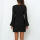 thumbnail image 4 of Vestido de manga larga con cuello redondo,Vestido midi de manga larga ajustado con lazo de manga larga acampanado Vestido corto de cintura alta con volantes Estándares líderes en la industria, 4 of 6