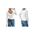 thumbnail image 3 of Women'S Sweetheart Neck Fitted T Shirts Long Bell Sleeve Ribbed Knit Tops White XL, 3 of 7