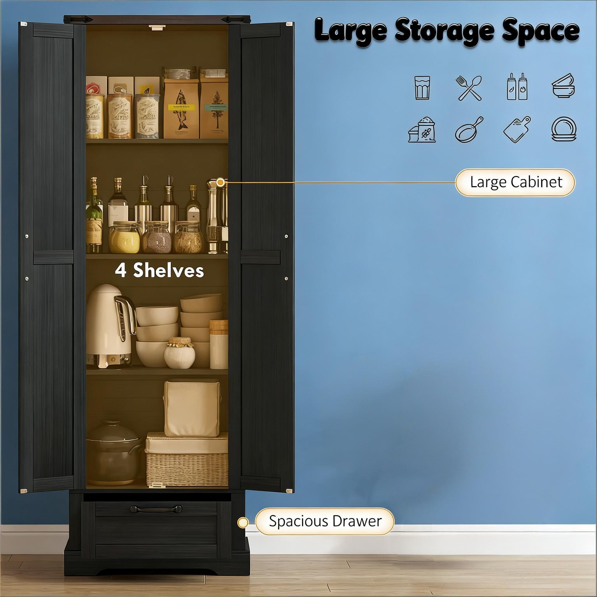 Farmhouse Pantry Cabinet, 70.9" Tall Kitchen Pantry Storage Cabinet with Barn Door,Drawer & Adjustable Shelves