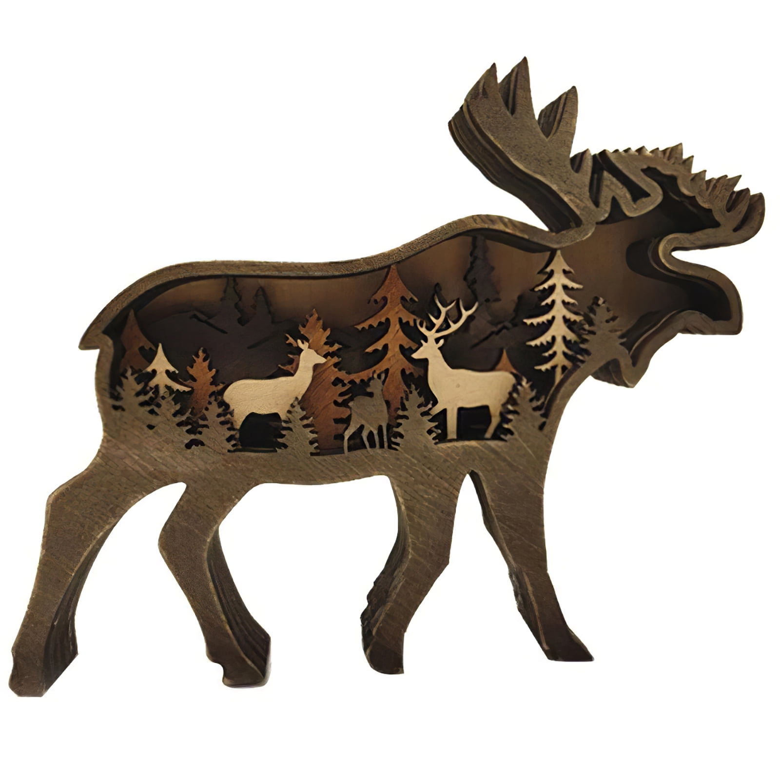Forest Elk Sculpture Boxwood Wooden Elk Ornament Decorative Elk Sculpture  Exquisite Animal Wooden Statue for Man Woman Home 