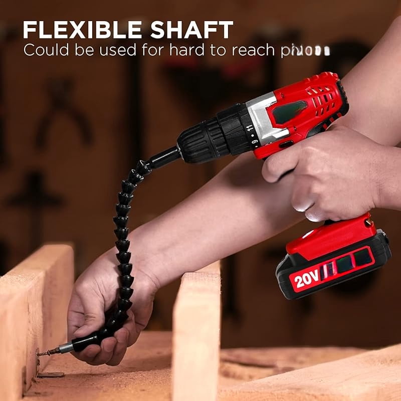 20V MAX Lithium lon Cordless Drill Set, Power Drill Kit with Battery and Charger, 3/8-Inch Keyless Chuck, Variable Speed, 16 Position and 22pcs Drill Bits (Red)