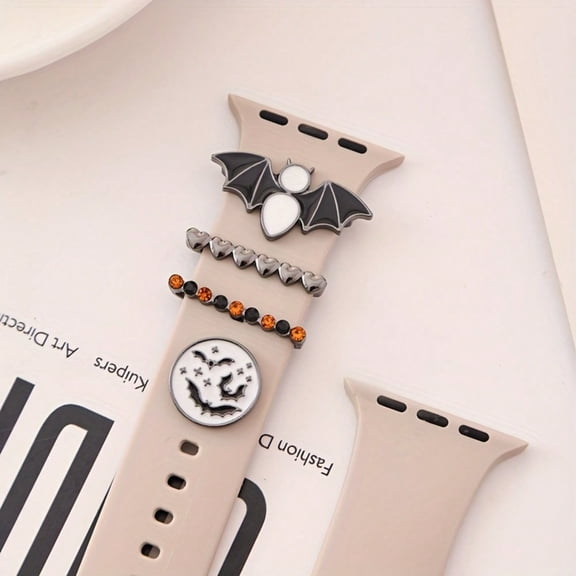 1 Set Of 4PCS Halloween Rhinestone Bat, Cartoon Bat Decoration Smart Watch Decoration Ring Suitable For Apple Watch Strap 38mm, 40mm, 41mm, 42mm, 44mm, 45mm Series, Halloween Special Gift