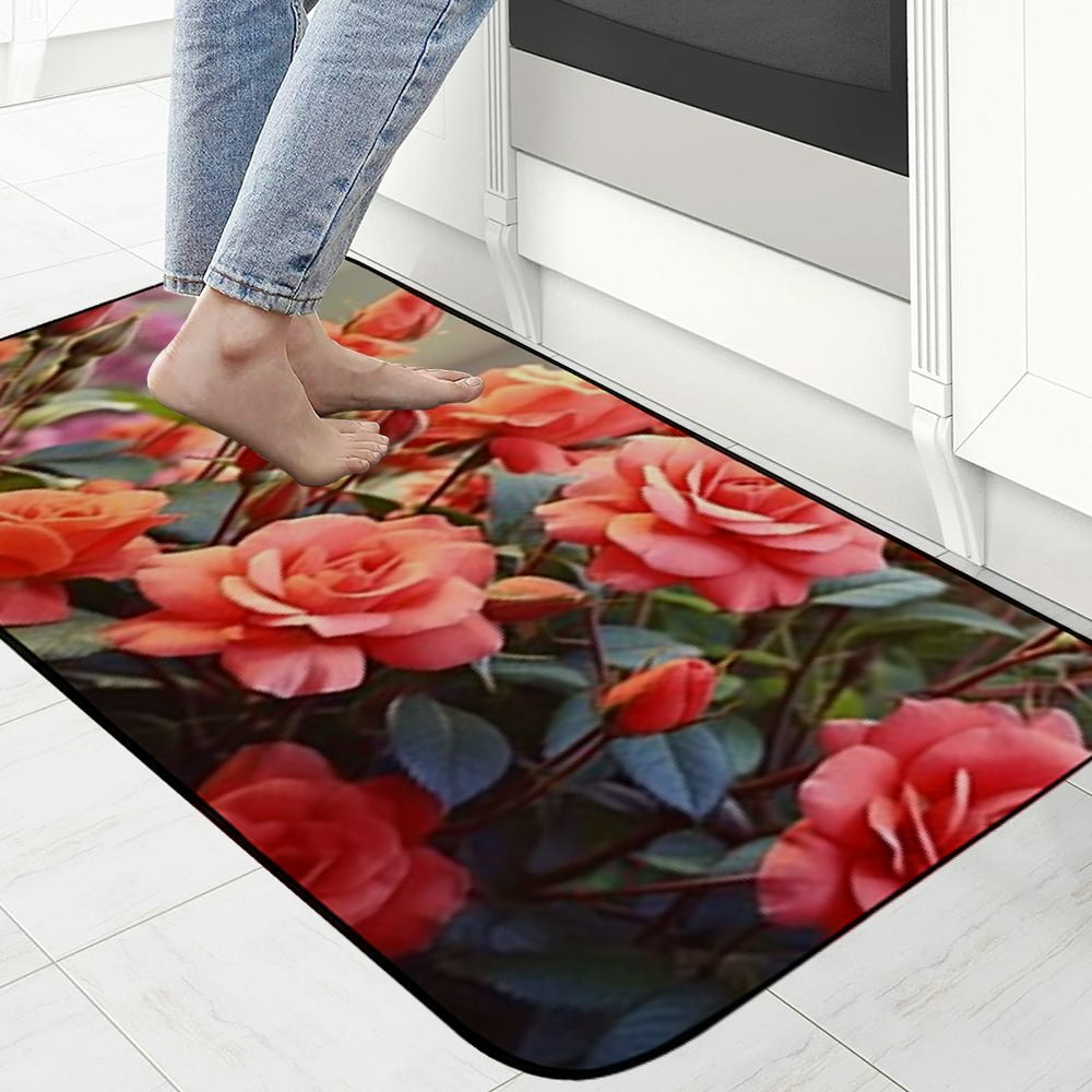 Qinduosi Doormat Floor Rug/Mat - Roses Red Rose Flower Nature Decorative Door Mat, Door Mat with Non-Slip Rubber Backing, Easy Cleaning, Traps Dirt, Rug for Entry, Patio, Garage