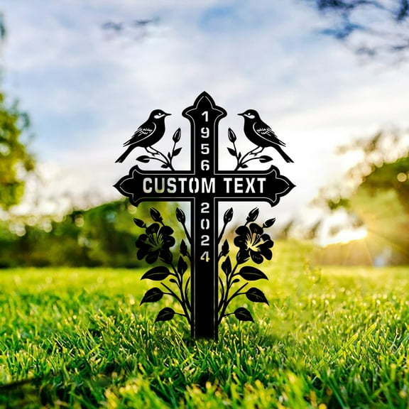 Custom Memorial Metal Cross Stake, Grave Marker, Sympathy Gifts, Remembrance Gift, Lawn Metal Cross, Garden Stake, Memorial Gift
