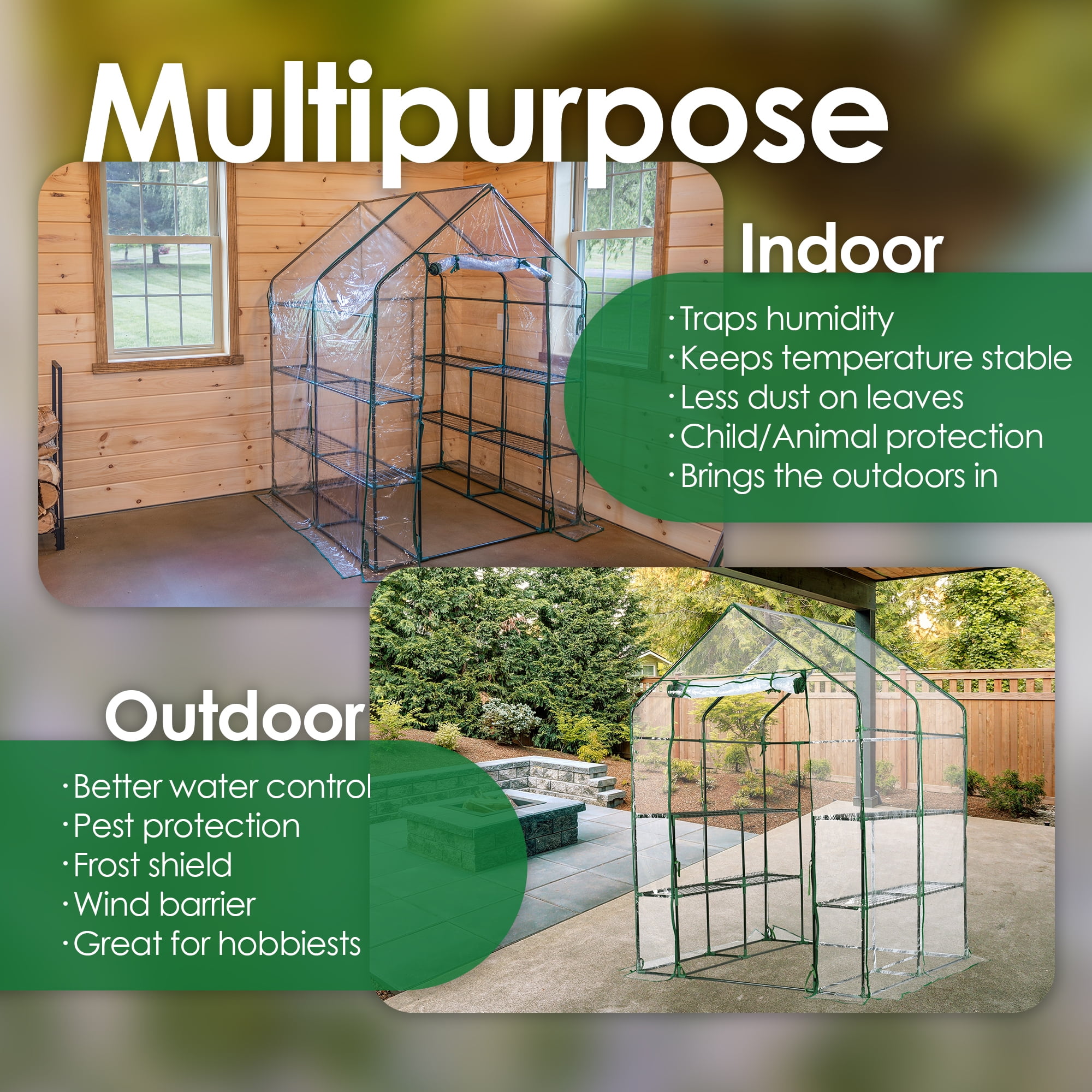 Garden Elements Plastic Indoor/Outdoor Standing Greenhouse, Unvented, Clear, Large, 77"