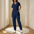 thumbnail image 2 of Ecqkame Womens Two Piece Sets V-Neck Top and Tapered Leg Jogger Pants with Button Medical Nursing Uniforms Set Dark Blue M, 2 of 6