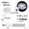 thumbnail image 2 of Tira Navideña La Merced Decorativa 60 Focos Luz Led Blanca Fría 8 Funciones Cable Transparente 3 m, 2 of 5