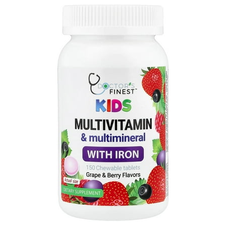 Doctor's Finest Kids Multivitamin & Multimineral with Iron, Grape & Berry, 150 Chewable Tablets