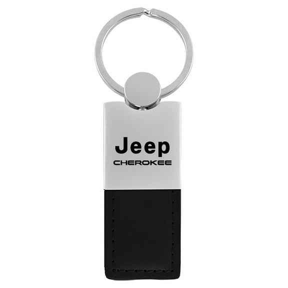 Jeep Cherokee Duo Rectangular Leather Key Chain (Black)