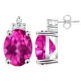 thumbnail image 2 of 0.06 Carat 8x6MM Oval Pink Topaz and Diamond Queen Earrings In 10k White Gold, 2 of 6