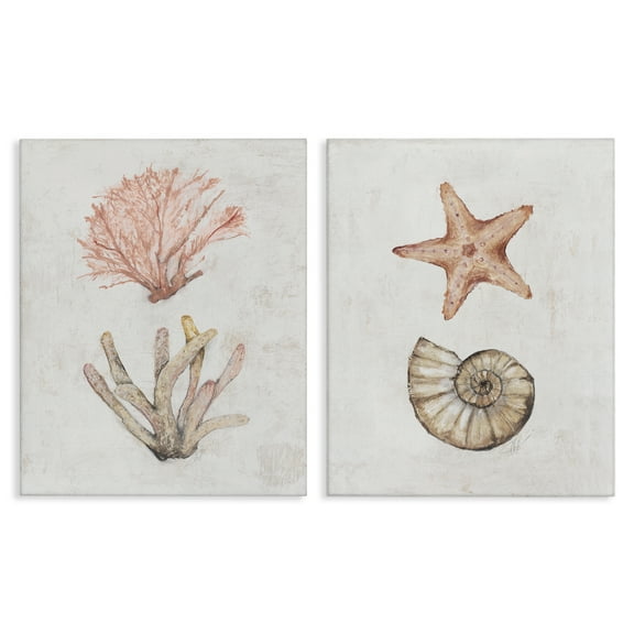 Stupell Industries Neutral Pastel Sea Life Nautical & Beach Painting Wrapped Canvas Art Print Wall Art, 16 x 20, Set of 2