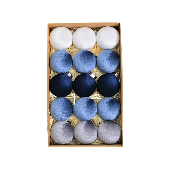 15 Pcs Velvet Christmas Balls Bulk Flocked Christmas Tree Ball Ornaments Plastic Xmas Decorative Hanging Ornaments Blue Christmas Ornaments Christmas Tree Decorations set