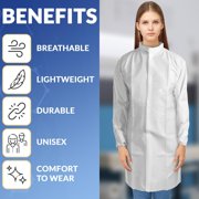 White Disposable Lab Coats, Microporous Zipper Front, 10 Count, Medium