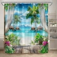 thumbnail image 4 of Island Ocean Landscape Shower Curtain Forest Waterfall Peacocks Parrot Beach Palm Tree Plant Scenery Home Bathroom r Curtain, 4 of 7