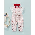thumbnail image 4 of Kiapeise Baby Girl Lace Fly Sleeve Heart Print Romper One Piece Jumpsuit and Headband, 4 of 8